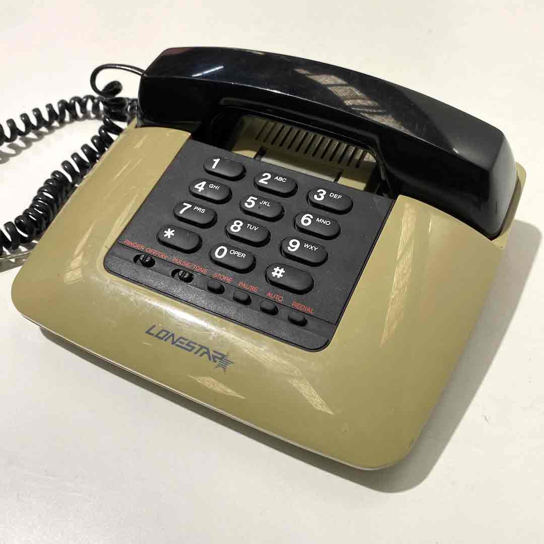 PHONE, 1980s Olive Green Black Lonestar Push Button
